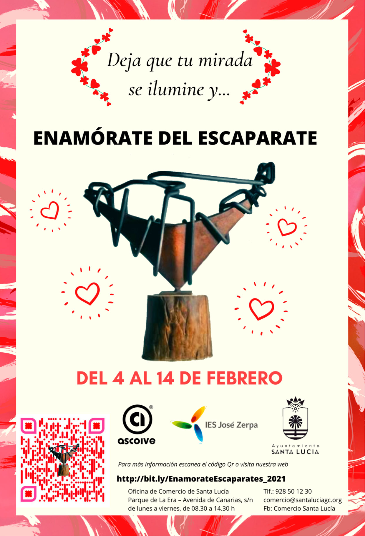  Estudiantes del IES José Zerpa  y artistas canarios decoran los escaparates del comercio del municipio con motivo del Día de los Enamorados