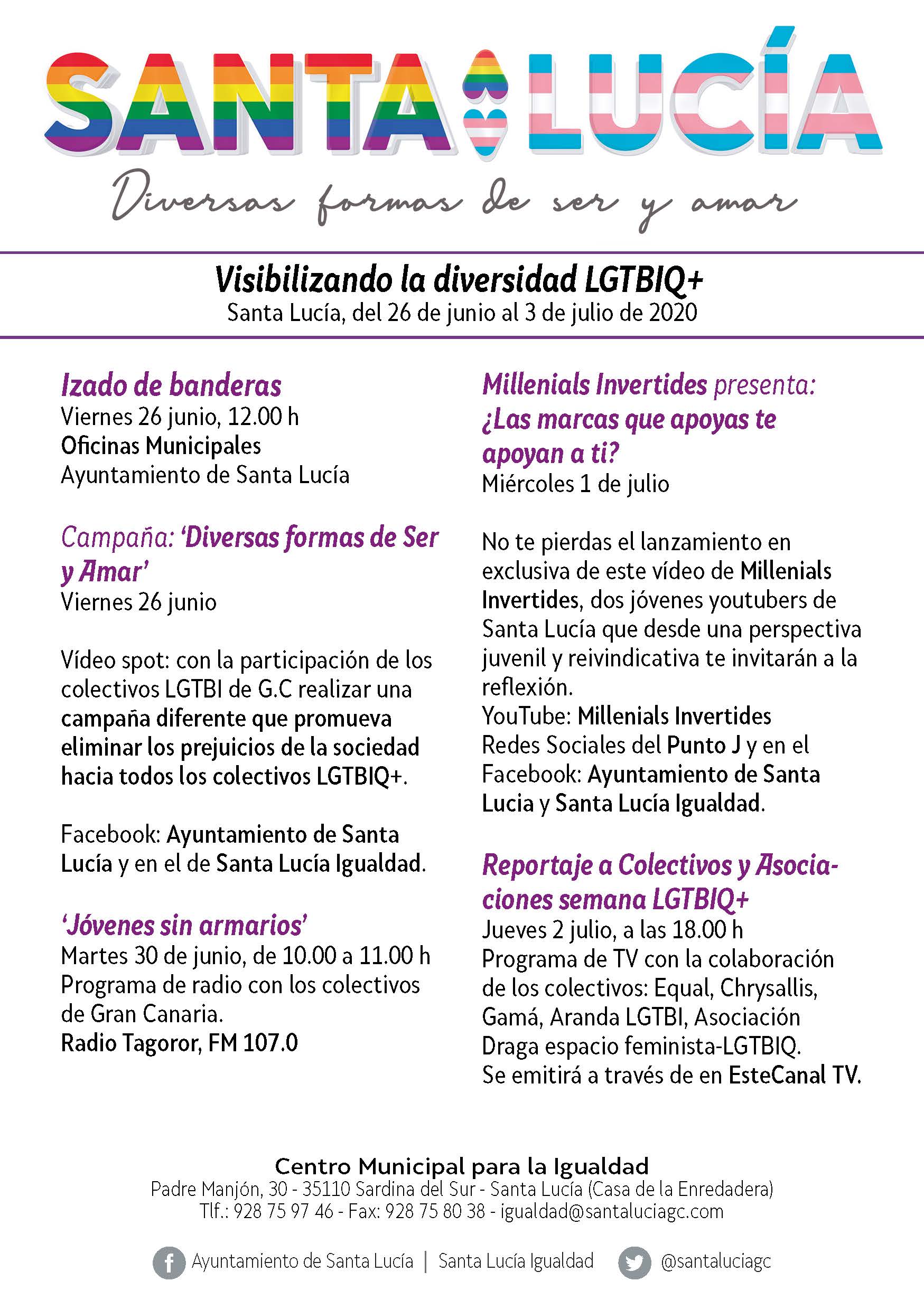 Santa Lucía celebra la semana del orgullo LGTBIQ+ con un programa de actividades para defender las diversas formas de ser y amar