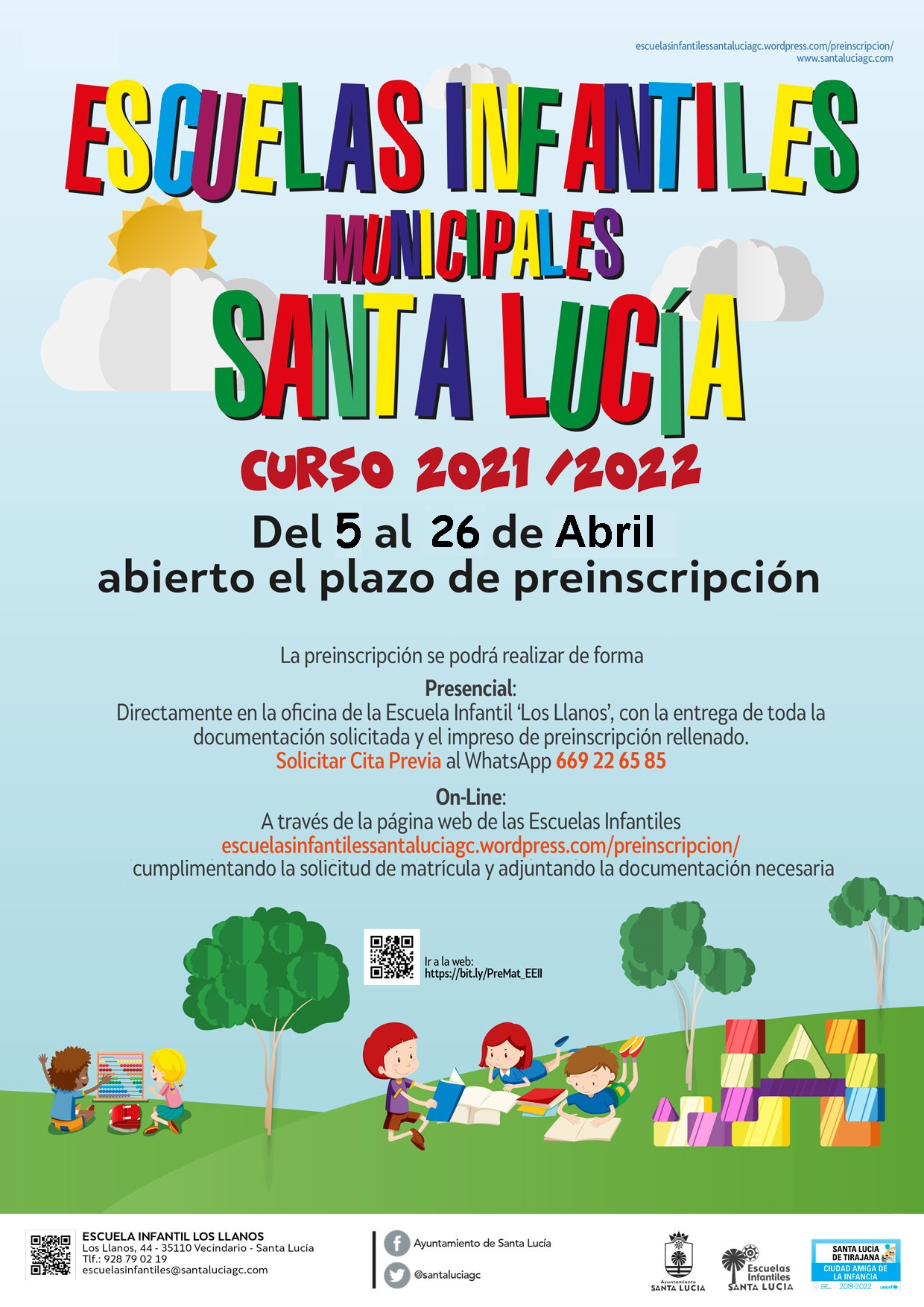  Las Escuelas Infantiles de Santa Lucía abren el plazo de preinscripción del 5 al 26 de abril